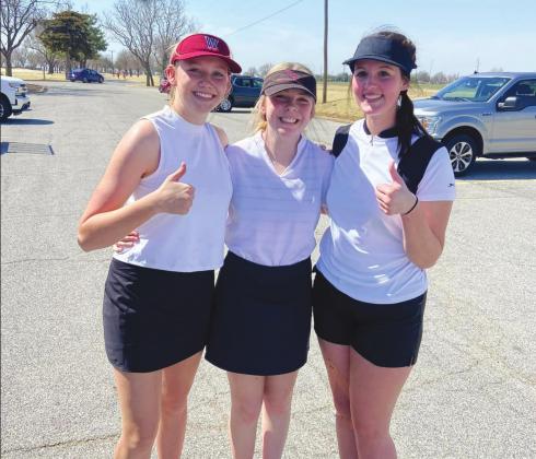 Mason Estep, Calista Riley and Kaylee Roberts competed Monday at a golf tournament in Enid.