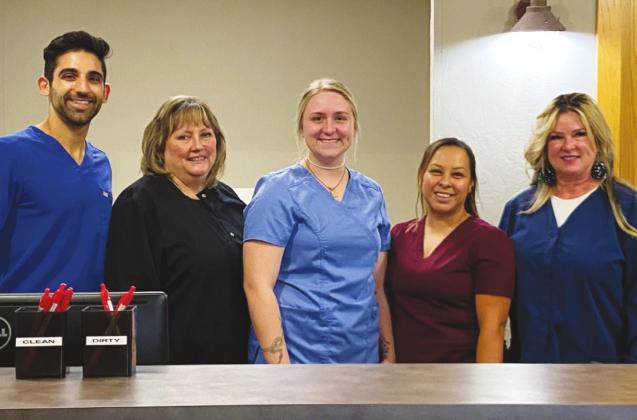 From left: Dr. Brandon Cohlmia and staffers Mary Ann, Tandy, Vanessa and Debbie at Watonga Dental on Wednesday, Nov. 10, 2021.