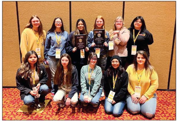 The Geary High School Beta Club attended the State Beta Convention March 6-7 in Norman. Senior Natalia Aguilar, placed first in Academics-Spanish and the Club placed second in Three Dimensional Design, qualifying them to compete at Nationals in Kentucky this summer.