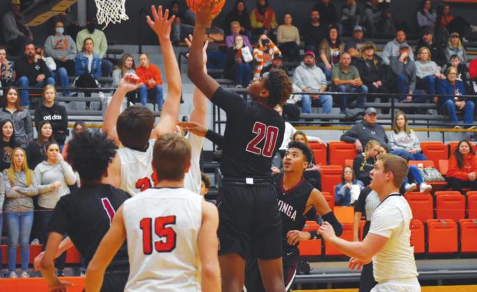 Octivan Brown goes up for two points in a game against Fairview last week. Brenda Geels Watonga Republican