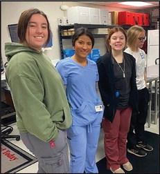 Chisholm Trail Technology Center Health Careers II students visited the Oklahoma Blood Institute in Enid, Oklahoma, on November 3. OBI employees walked students through various skills, including venipuncture, which they recently learned as a part of their Phlebotomy course at CTTC. Students attending the job shadow day included (left to right) Sarena Fletcher, Yamile Saucedo, Jodie Hill, and Shaina Hamil.