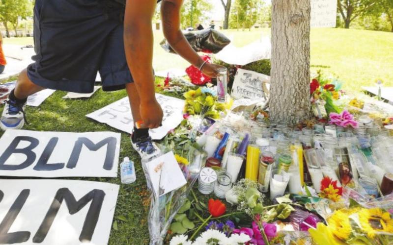 A memorial for Robert Fuller sits in Poncitlan Square next to Palmdale City Hall, Cali. in June 2020. Associated Press Watonga Republican