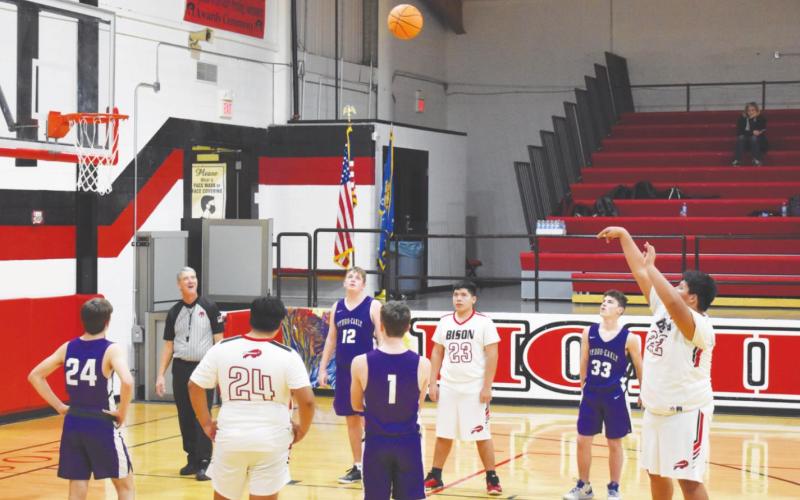 Izzy Yellowfish performs a free throw during a game against Hydro-Eakly. (Photo provided by Geary Yearbook Staff)