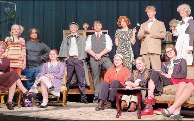 The cast and crew of Murder at the Murder Mystery, the April production of the Watonga Community Theatre. The play features 14 talented high school students who bring the play within a play to life.