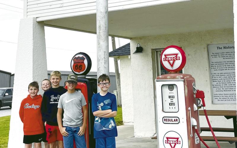 (ABOVE) Watonga Elementary gifted students took a trip recently to see the sites they had been researching. This is the original Lucille’s gas station in Hydro.
