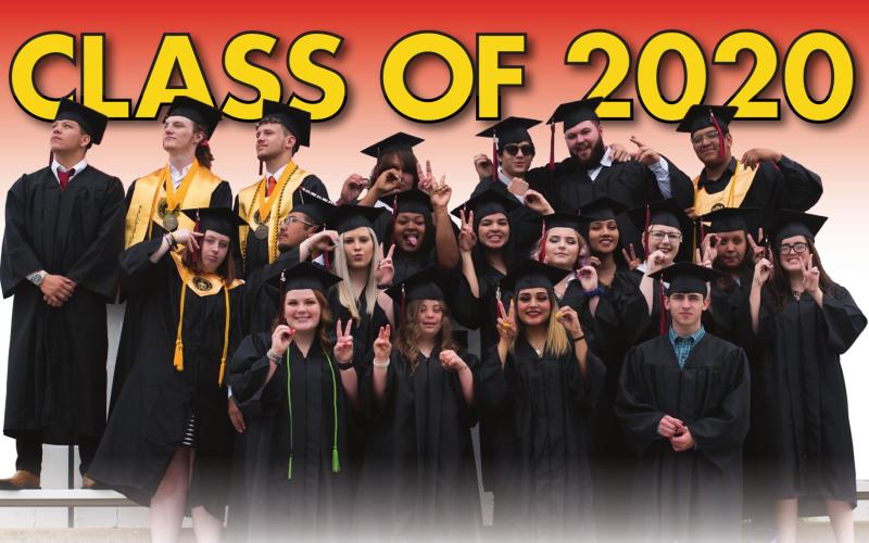The Geary High School Class of 2020 celebrates in the football stands May 16 following the end of their outdoor graduation ceremony.