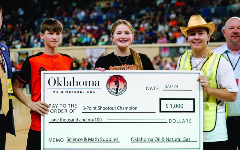 Above Hayden Mayfield from Calumet Public Schools took part in the People of Oklahoma Oil &amp;amp; Natural Gas 3-Point Competition during the first session of the Basketball State Championships at the Big House. $1,000 will go to the school's science &amp;amp; math departments courtesy of OERB - Oklahoma Energy Resources Board Below: Dalton Belcher (L) and Hunter Arnold (R) were each named conference MVPS in the Washita Valley Conference during the 2023-24 basketball season.
