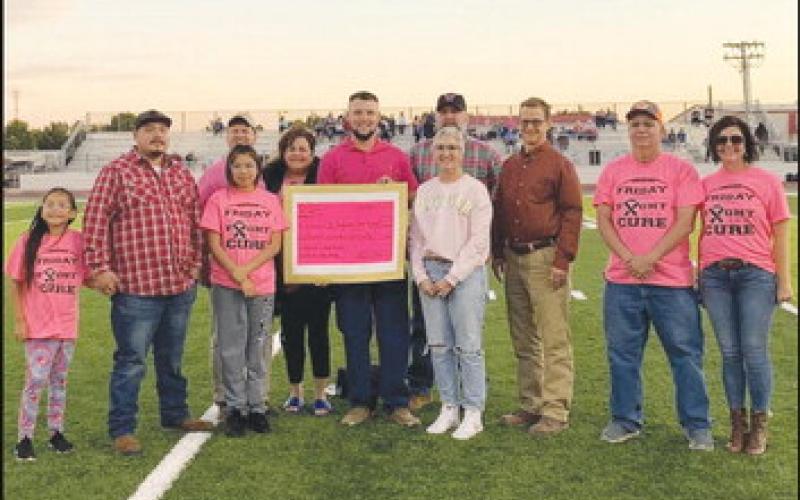 Watonga STUCO presented a check in honor of Brandi Mendell and Emily Morton to OU Stephenson Cancer Research for $1,120 Friday.