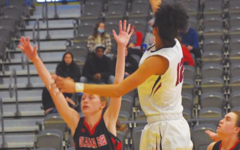 Watonga’s Kiylah Cooper goes up for an easy two points in a game earlier this season. The Lady Eagles only managed one game in the past week, losing a close 62-59 OT game to Cashion. Brenda Geels Watonga Republican