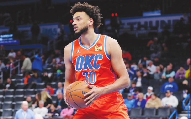 Olivier Sarr was among the nine healthy players who saw an expanded role for OKC last week. (Alonzo Adams-USA TODAY Sports)