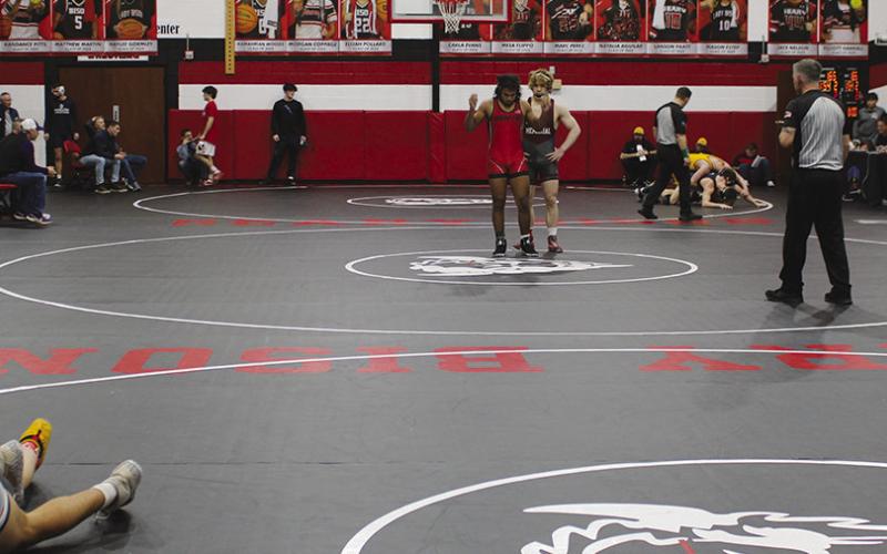 The action was nonstop at the Geary Invitational. The newly revamped gym features a whole-floor mat with space enough for three matches to take place at once.