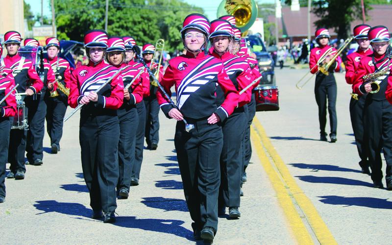 IThe Watonga Eagles Band marches smartly down Noble Avenue October 14 in the 46th annual Chees Festival Parade.