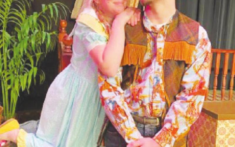 The hero of the melodrama is Sheriff Jack B. Nimble (Cale Lorenz) with Sweet Sally (Calista Riley), who try to bring the villain to justice in the upcoming “The Villain Wore a Dirty Shirt.” Performances at the Watonga Community Theatre, March 6, at 2:30 and 6 p.m.