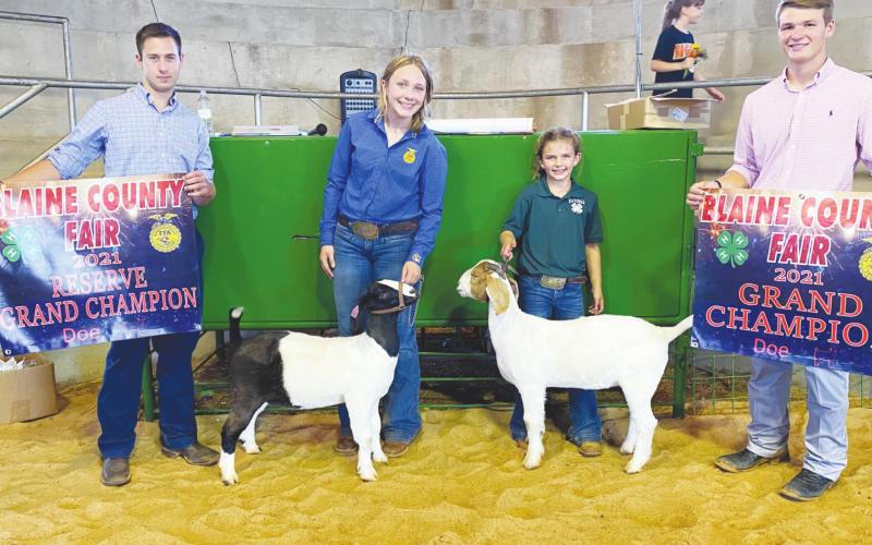 Mae Scheihing won grand champion doe over her big sister, Kelsi Scheihing, at the 2021 Blaine County Free Fair. Kelsi also took home several banners and awards, including the Bob Barney Memorial Award.