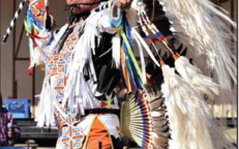 Dwight Whitebuffalo completes a Fancy Dance at Geary's Native 66 Festival on Oct 22, 2022. He is Cheyenne-Lakota.
