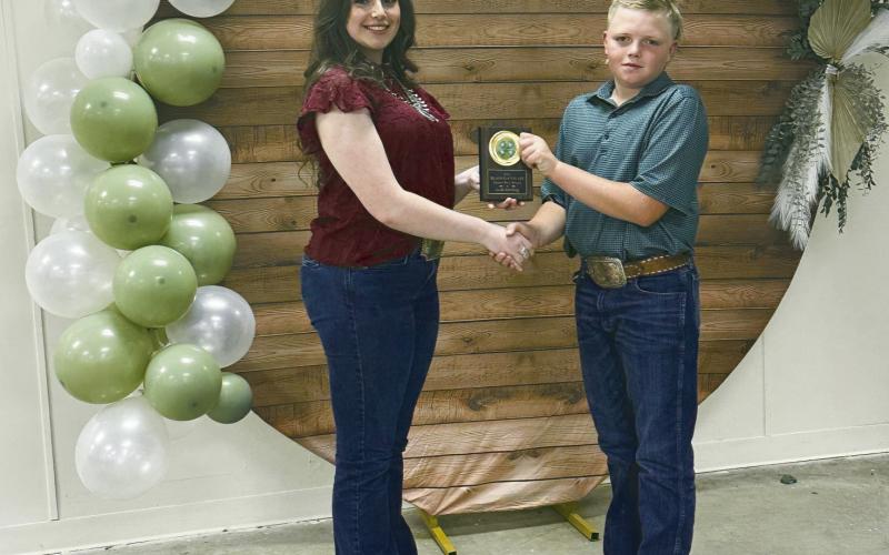 AT LEFT TOP Kinze Cowan of Watonga 4-H Club, Blaine County Hall of Fame Award, Sponsored by Bank7 and Watonga Motel/Alvin &amp;amp; Anita Woodruff AT LEFT BELOW Grady Scheihing of Watonga 4-H Club and Autumn Schultz of Okeene 4-H Club, Junior Key Awards, Sponsored by Blaine County 4-H Boosters