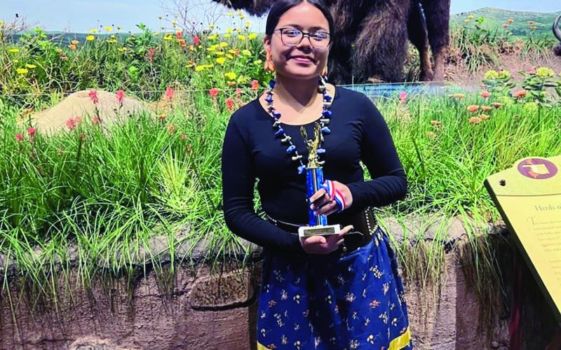 Audrina Greeley, granddaughter of Hollie Youngbear, won first in Modern Song 6-8 grade at the 2023 Oklahoma Native American Youth Language Fair. Youngbear is the Indian Education Director at Watonga Public Schools.