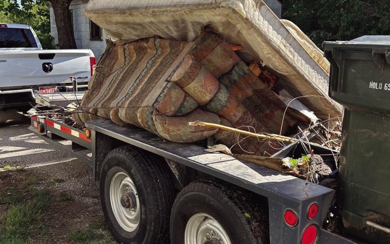 (A small sampling of the trash picked up April 18 by volunteers in the alleys of Watonga. Alley pickup has not been in service for three years and is not going to be resumed.