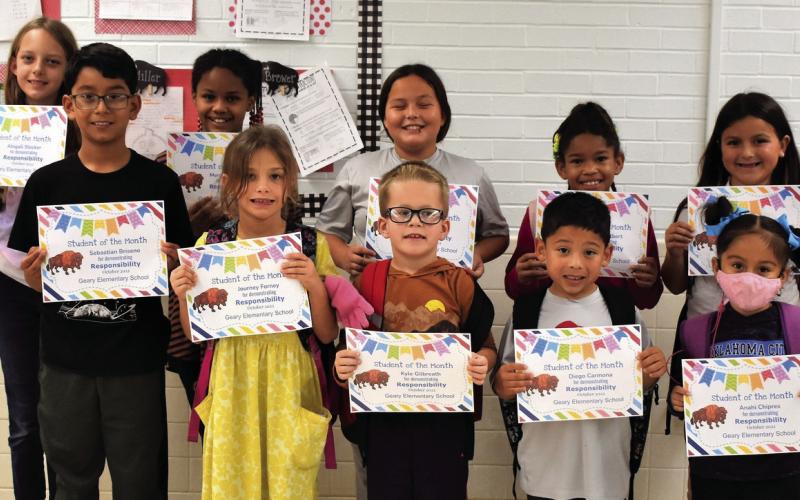 (Photo above) Students receiving the Responsibility award. They are: (Front Row) Sebastian Briseno, Journey Forney, Kyle Gilbreath, Diego Carmona, Anahi Chipres (Back Row) Abigail Stecker, Mercedes Colbert, Malaney Olsen, Myrikale Colbert, Natalie Silva.