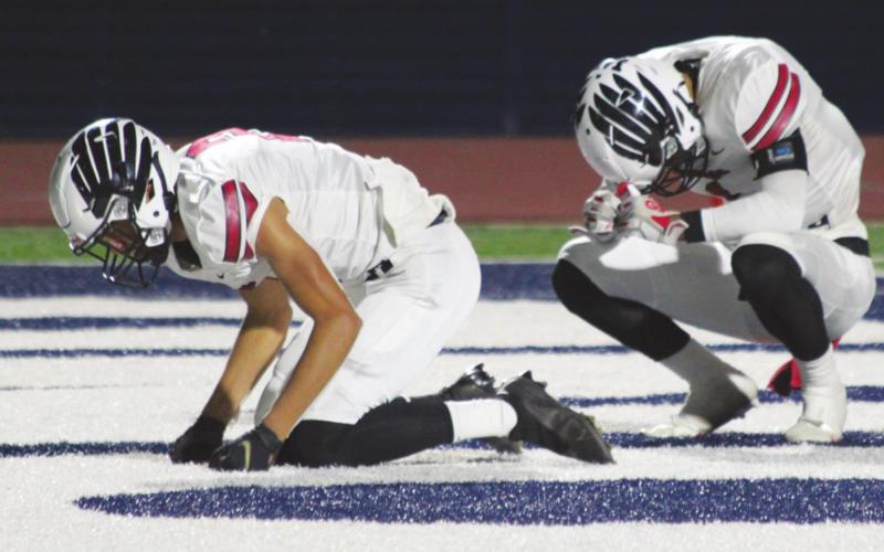 Watonga receivers Deondre Dunn and Chris Sanders react after an incomplete pass sealed a one-point loss to Oklahoma Christian Academy on Thursday, Oct. 28 in Edmond.