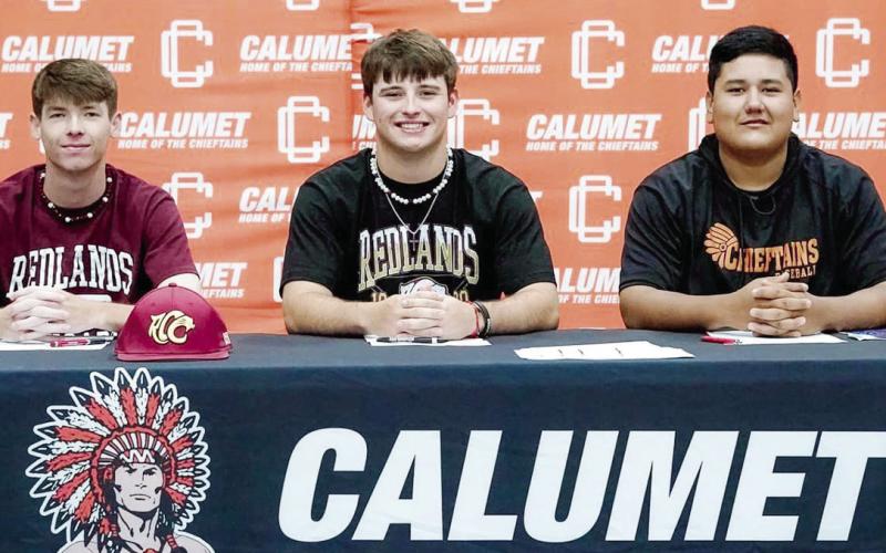 ABOVE: Three Calumet players signed Friday to play college baseball. They are from left: Hunter Arnold, Dalton Belcher who signed with Redlands Community College and at right, Hunter Navanick who signed to play ball at Westminster College in Fulton, Missouri. All three were also named this week to the All State team BELOW AT LEFT Hunter Arnold in his All State nomination