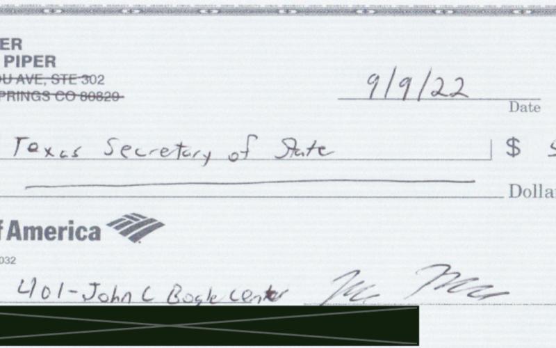(ABOVE) A redacted check. A City of Watonga check was released without redaction as part of a public records request, resulting in a security issue for the city.