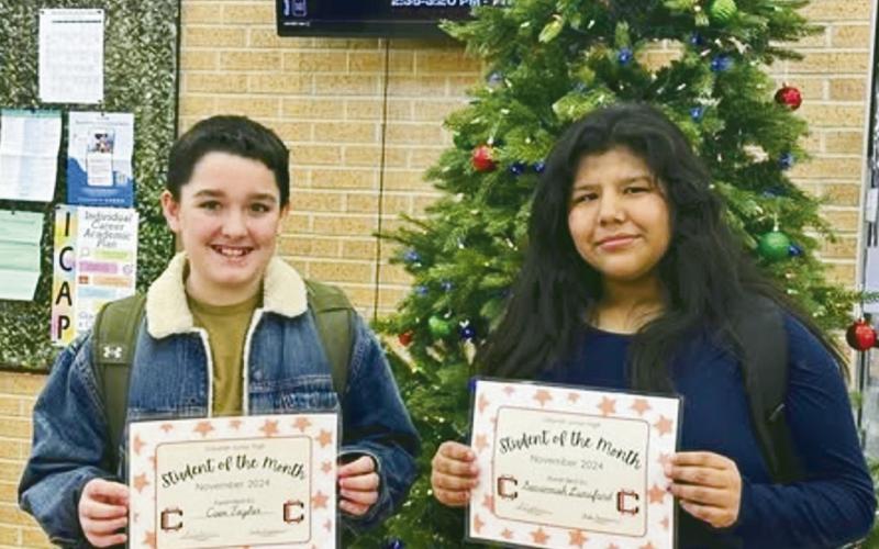 Middle School Winners of the November Student Spotlight are (L to R)Coen Taylor and Savannah Lunsford. Congratulations!