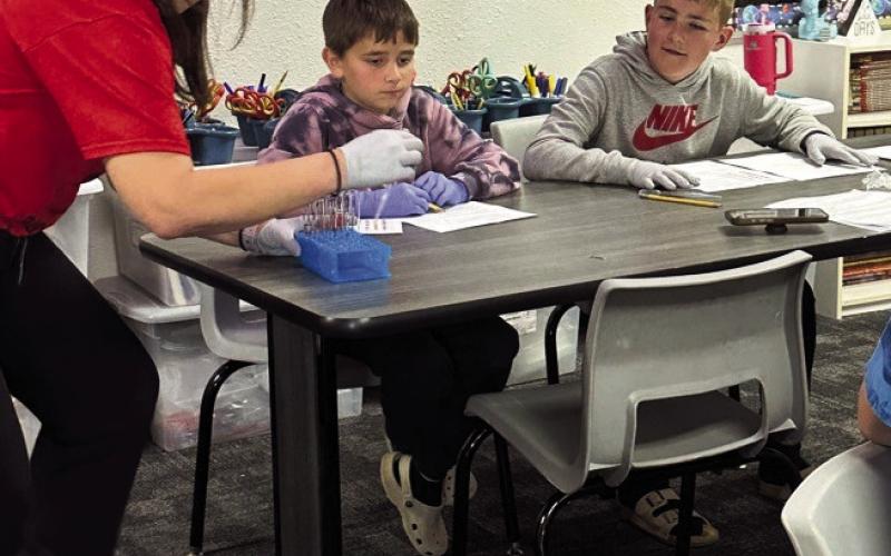 (ABOVE) Fifth and sixth grade GATE class had a wonderful guest speaker in Kenzi Haigler. She had activities that taught students how to type blood and talked about her job as a Medical Laboratory Scientist and Education Consultant. She also talked about DNA and several other fascinating topics. (AT RIGHT) A historical dinner theater will hit the boards May 1 to support