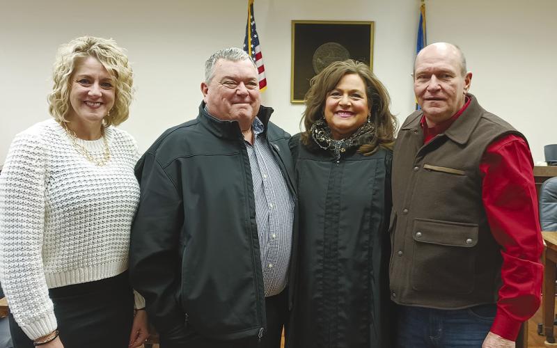 Misti Kitson, Tract Matli, Allison Lafferty and Daryll Hicks were sworn in January 4 to their new positions. Kitson is the county assessor, Matli and Hicks are county commissioners and Lafferty is the associate district judge.