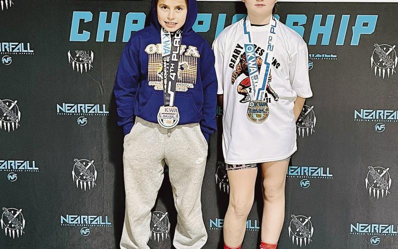 The wining tradition in Geary wrestling starts young. Parker McSperitt and Lilli Albiston did very well at the Oklahoma Kids Wrestling Association State Championships. McSperitt was state runner up and ended her season with a 30-1 record. Albitson won fourth place in the meet.