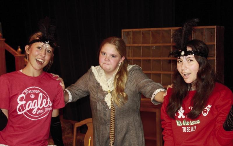 Jaidon Turney, Morgan Wear and Kylie Hilterbran rehears for the upcoming show at Watonga Community Theatre. Don’t miss your chance to see Blazing Guns at Roaring Gulch Sun., Oct. 13 at 2:30 and Mon., Oct 14 at 7:30.
