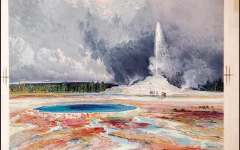 Thomas Moran (U.S., 1837–1926), The Castle Geyser, Upper Geyser Basin from The Yellowstone National Park, and the Mountain Regions of Portions of Idaho, Nevada, Colorado and Utah, 1876, chromolithograph, The Grove Collection.