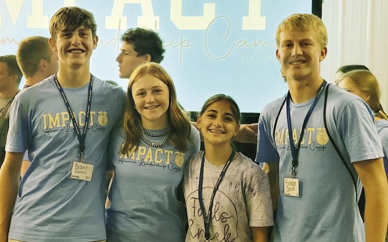 Brant Cowan, Caleigh Scheihing, McKaela McGuire and Brayden Cowan at the FFA Leadership camp near BInger. The camp runs through July 13.