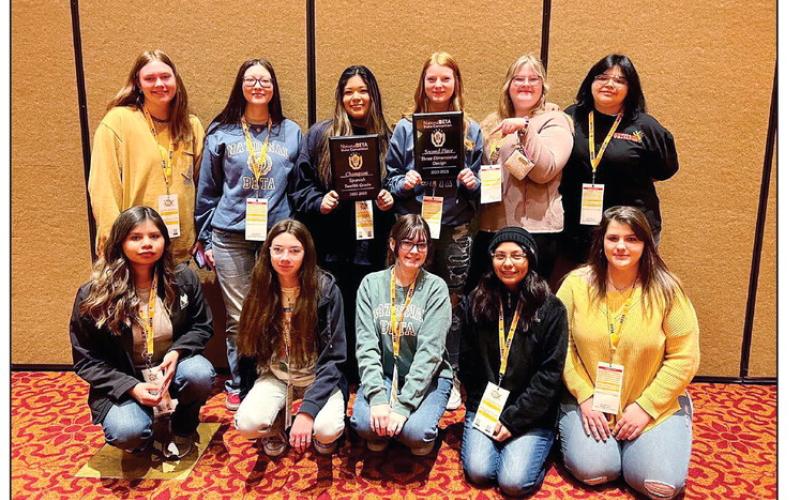 The Geary High School Beta Club attended the State Beta Convention March 6-7 in Norman. Senior Natalia Aguilar, placed first in Academics-Spanish and the Club placed second in Three Dimensional Design, qualifying them to compete at Nationals in Kentucky this summer.