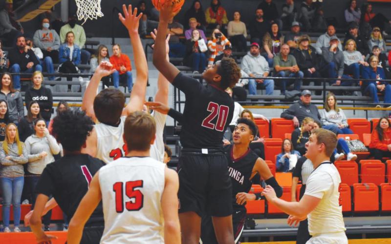 Octivan Brown goes up for two points in a game against Fairview last week. Brenda Geels Watonga Republican