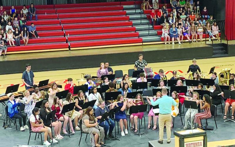 Watonga High School band under the direction of Shane Johnston performs at the annual spring concert. The season has been one full of accolades for both the middle school and high school bands.