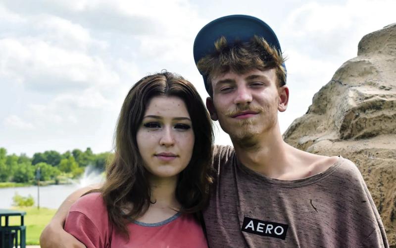 Anika Drew, left, and Nicholas Stone used to hang out for fun at Crystal Beach Lake. The teenage couple spent most of this year wandering Woodward since becoming homeless. Youth experiencing homelessness have less access to shelters and services in rural Oklahoma towns such as Woodward. (Yasmeen Saadi/Oklahoma Watch)