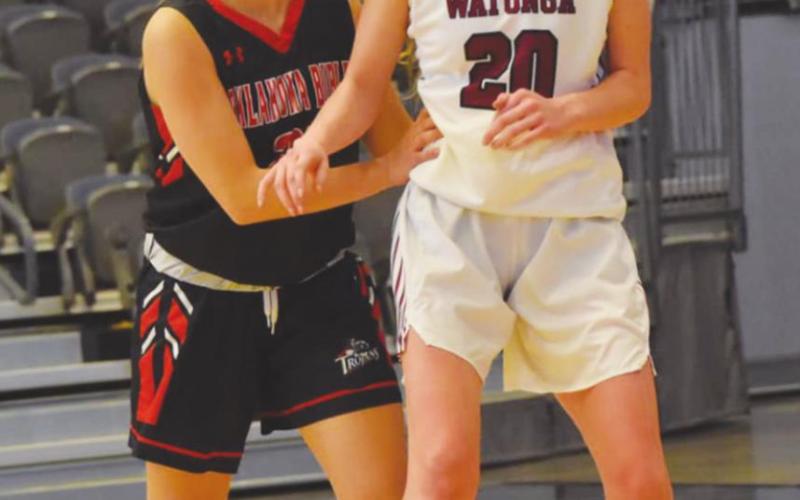 (Photo left) Jocelyn Turney jockeys for position in a game vs. OBA. The Lady Eagles won 51-31 and are now ranked No. 17.