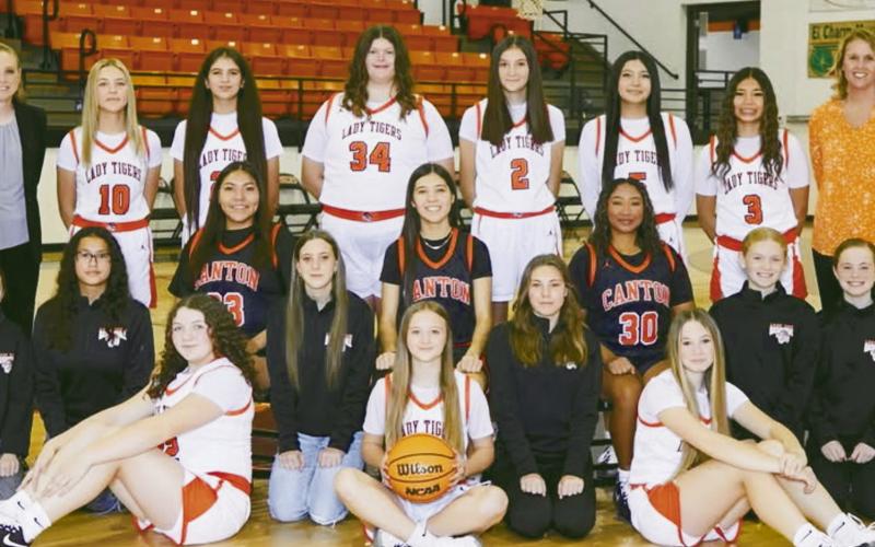(ABOVE) Canton Lady Tigers will tip off against the Geary Lady Bison at 11 a.m. Thursday, Jan. 8 at the Okeene Tournament. Likewise the boys team will tip off at 8 p.m. Jan. 8 at Okeene.
