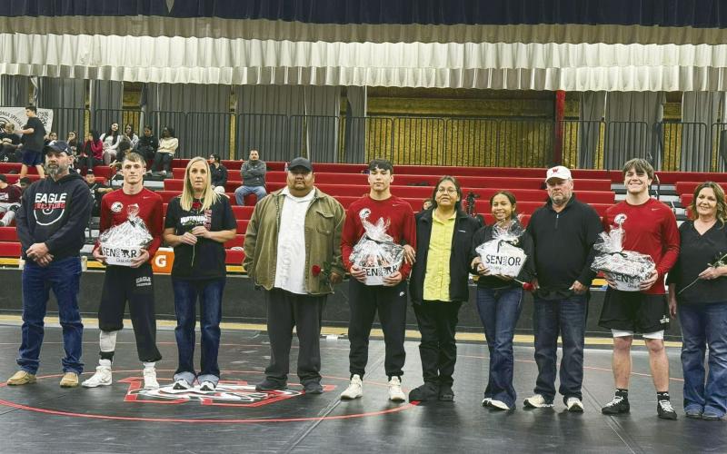 ABOVE LEFT: The seniors of the Watonga Wrestling Team were honored last week. AT RIGHAT LEFT: Dakota Cox BELOW CENTER: Dayson Cash