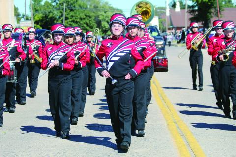 IThe Watonga Eagles Band marches smartly down Noble Avenue October 14 in the 46th annual Chees Festival Parade.