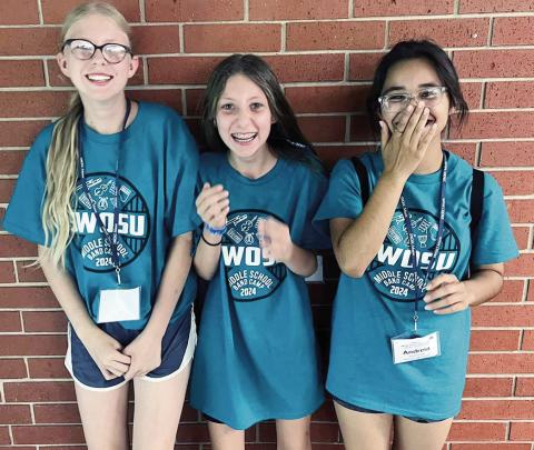 Four Watonga Middle School Band students attended Middle School Band Camp at SWOSU. They auditioned for a band, and then had rehearsals, sectionals, and classes that culminated in a concert on the last day of camp. Participating were Saydie Thunderbull- Gold Band Selesa Scraper- Gold Band Makenzie Thunderbull- Red Band Andreia DeLao- Red Band
