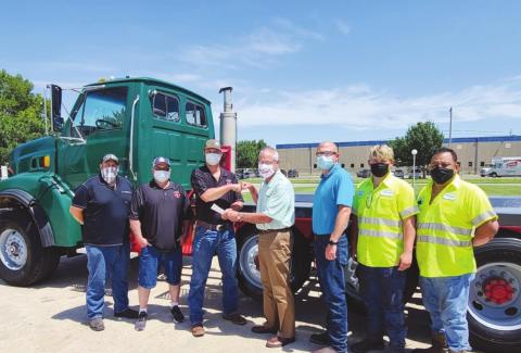 Left to Right: Rey Caster, Dolese; Gary Martin and Kelby Scott, Canton Fire Department; Kermit Frank, Brian Malatka, Jaykob Malatka and Felipe Flores, Dolese. Dolese Bros. Co. | Watonga Republican