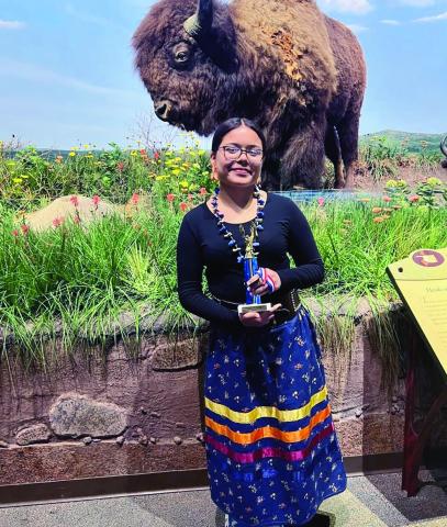 Audrina Greeley, granddaughter of Hollie Youngbear, won first in Modern Song 6-8 grade at the 2023 Oklahoma Native American Youth Language Fair. Youngbear is the Indian Education Director at Watonga Public Schools.