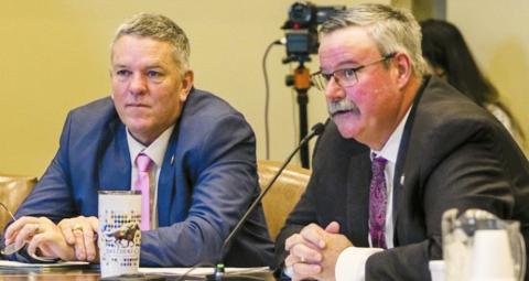 Sen. Casey Murdock (right) and Sen. Spencer Kern pictured during the 2025 l egislative session.