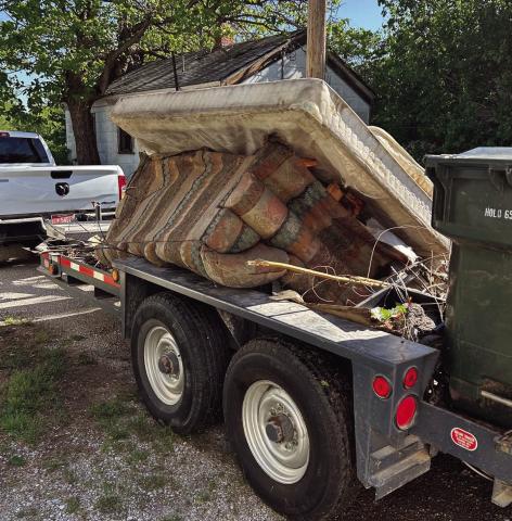 (A small sampling of the trash picked up April 18 by volunteers in the alleys of Watonga. Alley pickup has not been in service for three years and is not going to be resumed.