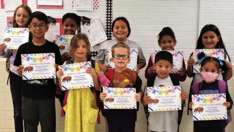 (Photo above) Students receiving the Responsibility award. They are: (Front Row) Sebastian Briseno, Journey Forney, Kyle Gilbreath, Diego Carmona, Anahi Chipres (Back Row) Abigail Stecker, Mercedes Colbert, Malaney Olsen, Myrikale Colbert, Natalie Silva.