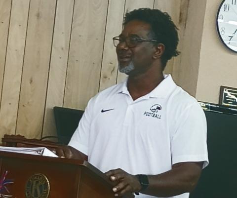 Greg Johnson talks football at the Watonga Kiwanis Club, telling Eagle fans to get ready for a new set of glory days..