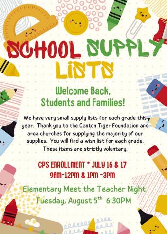 2025/2026 Enrollment Dates & School Supply Lists