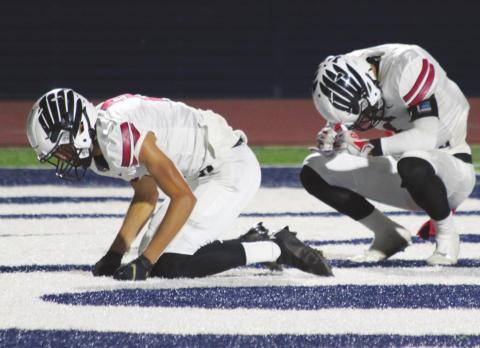 Watonga receivers Deondre Dunn and Chris Sanders react after an incomplete pass sealed a one-point loss to Oklahoma Christian Academy on Thursday, Oct. 28 in Edmond.